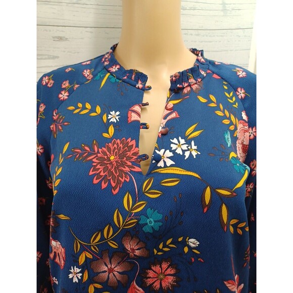 LOFT Women’s Top Tunic Blouse Floral Long Sleeve Petite XXS V Neck Buttons - Picture 3 of 11